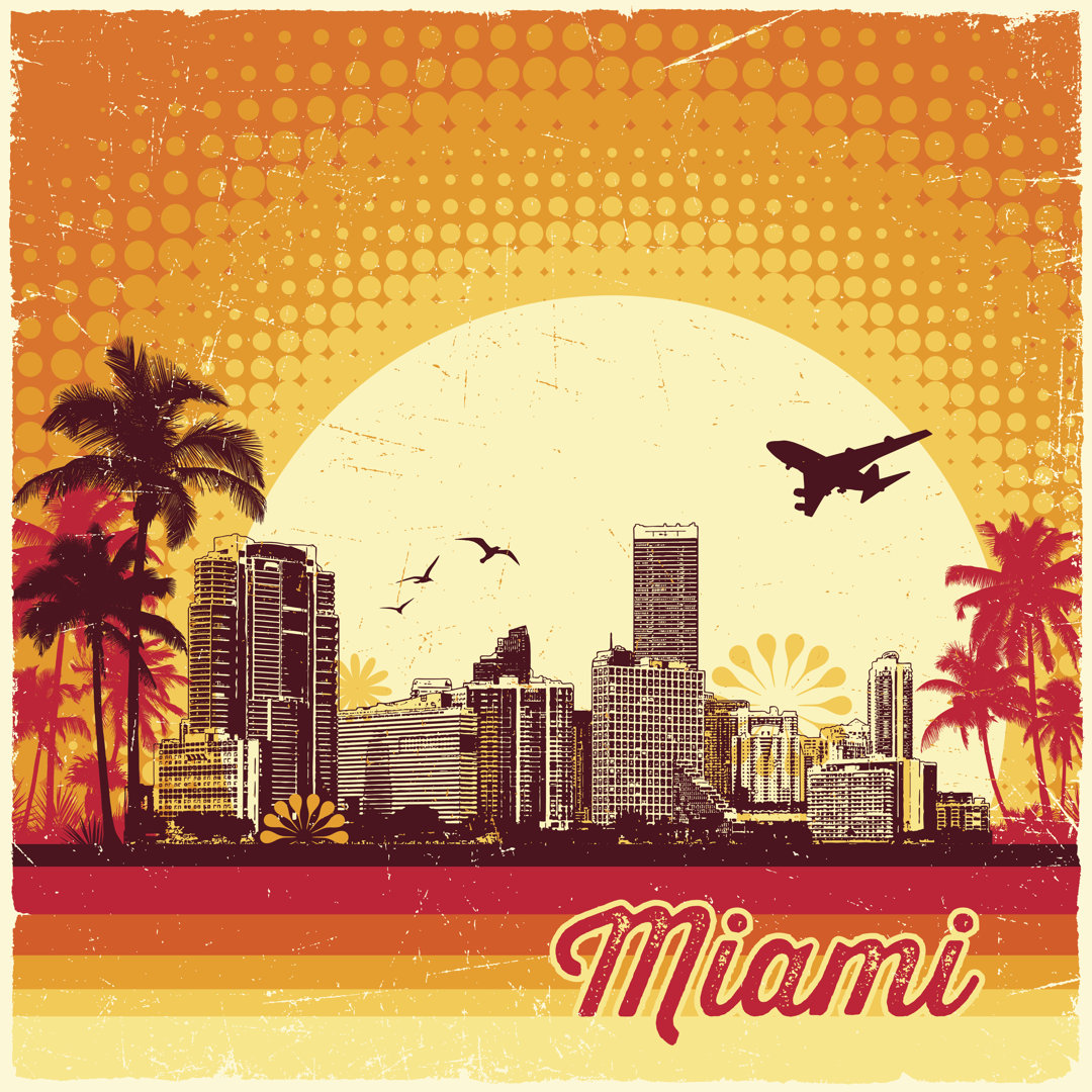 Retro Miami Skyline von Aleksandarvelasevic - Druck