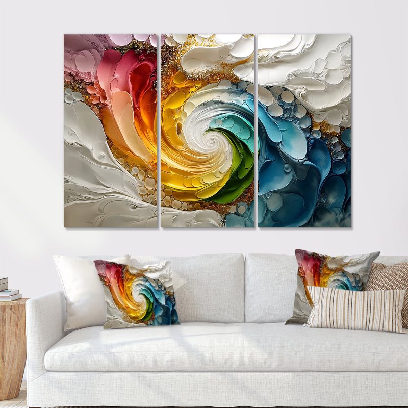«Vortex rose de la vie accentué de bleu II», ensemble d'art mural à spirales abstraites, Toile tendue