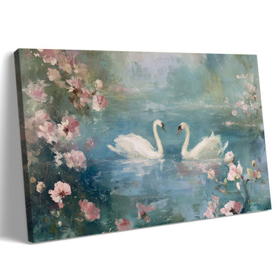  Art mural cygne, cygnes élégants, reproductions d'art sur toile animaux rétro, scène de lac serein, salle de bain chambre à coucher, photo de conception de chambre de bébé, 20 x 30 pouces