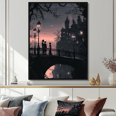 Midnight Lantern Romantic Prague Bridge - City Buildings Wall Art Print