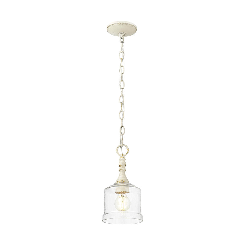 Mini-luminaire suspendu Corder avec abat-jour en verre martelé antique, Ivoire antique