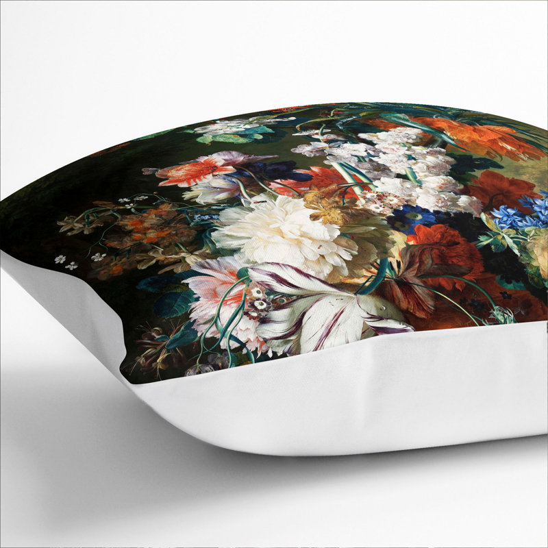 Floral Square Cushion, 40cm H x 40cm W x 15cm D, White