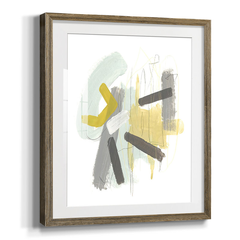 Tonal Frequency II Framed On Paper Painting - Matted and Framed Under Acrylic Glass, Large Living Room Wall Art, Walnut