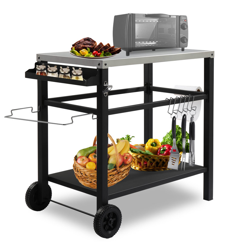 Chariot de barbecue mobile avec deux roues Bernece, Blanc