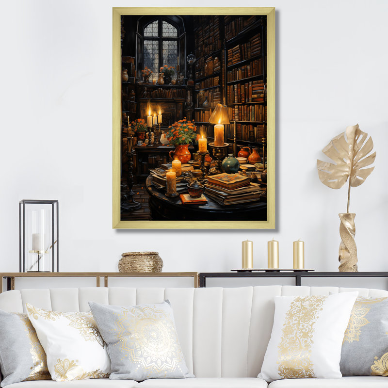 Bibliothèque Classic Literature II - Print, H 40 po x l 30 po x P 1,5 po, Encadrement doré