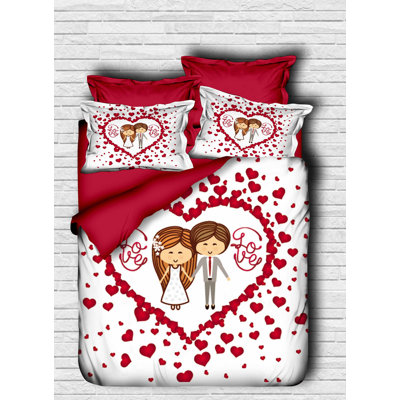 Luxurious King Quilt Cover Set, Red & White, 94.5 x 86.6 inches | 100% Polyester Microsatin Upper, 100% Cotton Underside | High-Quality 3D Printing, Zipper Closure & Envelope Pillowcases (2 Pieces), Machine Washable