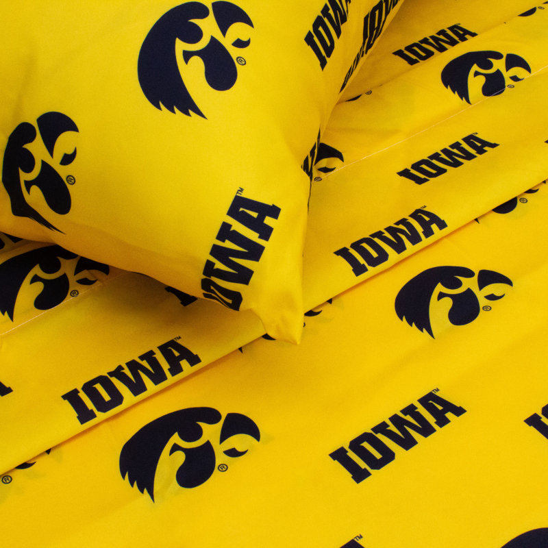 NCAA Sheet Set, King Sheet Set + Fitted Sheet + Pillowcase, Iowa