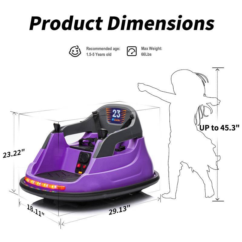 Bumper 6V pour enfants, autos tamponneuses pour enfants avec télécommande et musique, Mauve