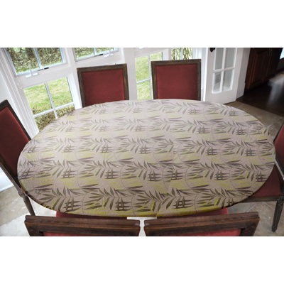 Bayou Breeze Deluxe Elastic Edged Flannel Backed Vinyl Fitted Table Cover - Fern Pattern - Oblong/Oval - Fits Tables Up To 48" W X 68" L in , 48" x 68"