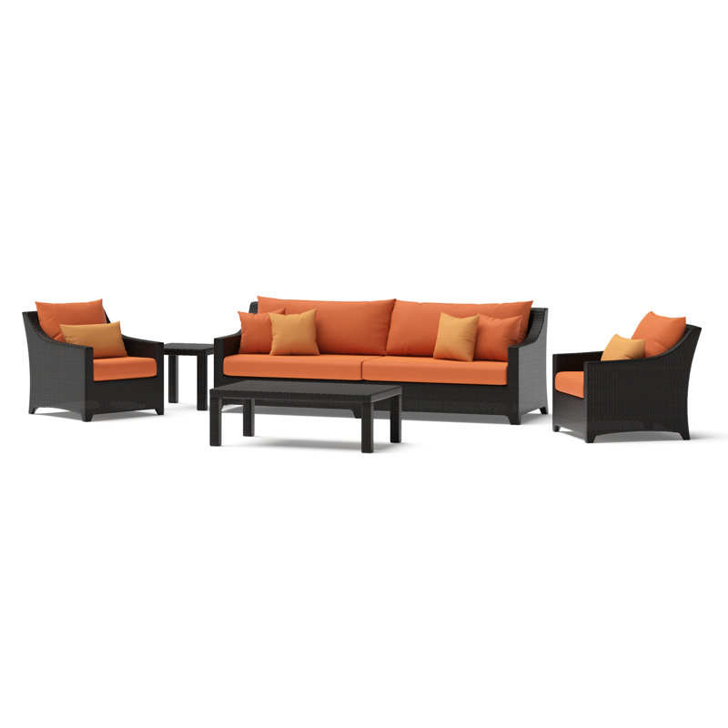 Hundley 6 Piece Sofa And Club Chair Seating Set with Sunbrella® Cushions, Tikka Orange