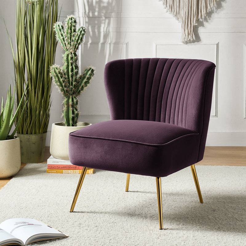 Leona Velvet Accent Chair with Metal Legs, Velours mauve