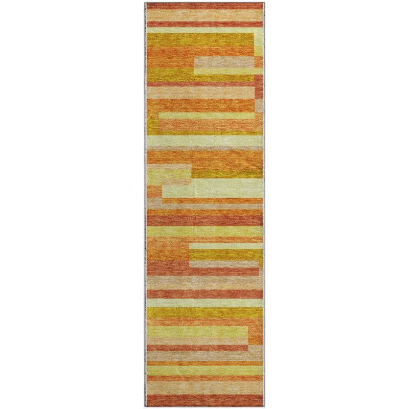 Premium Machine Washable Prisco Orange Rug, Runner 2'3" x 7'6"
