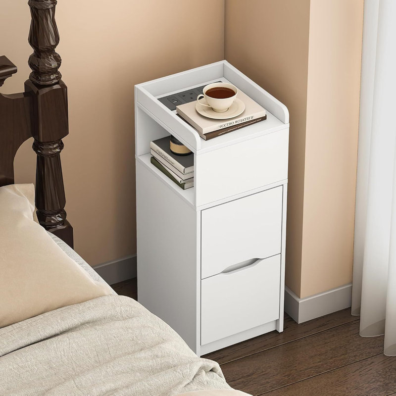 29.6 cm W Bedside Table, White Set of 2
