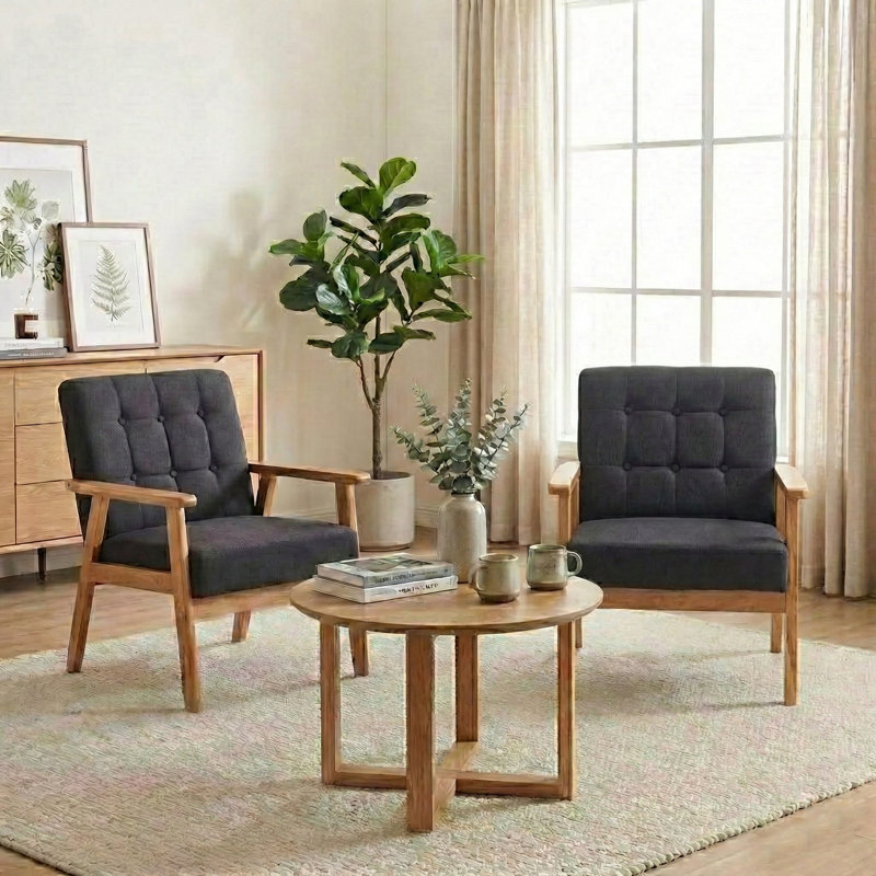 Fauteuil rembourré en bois massif de style nordique, Noir