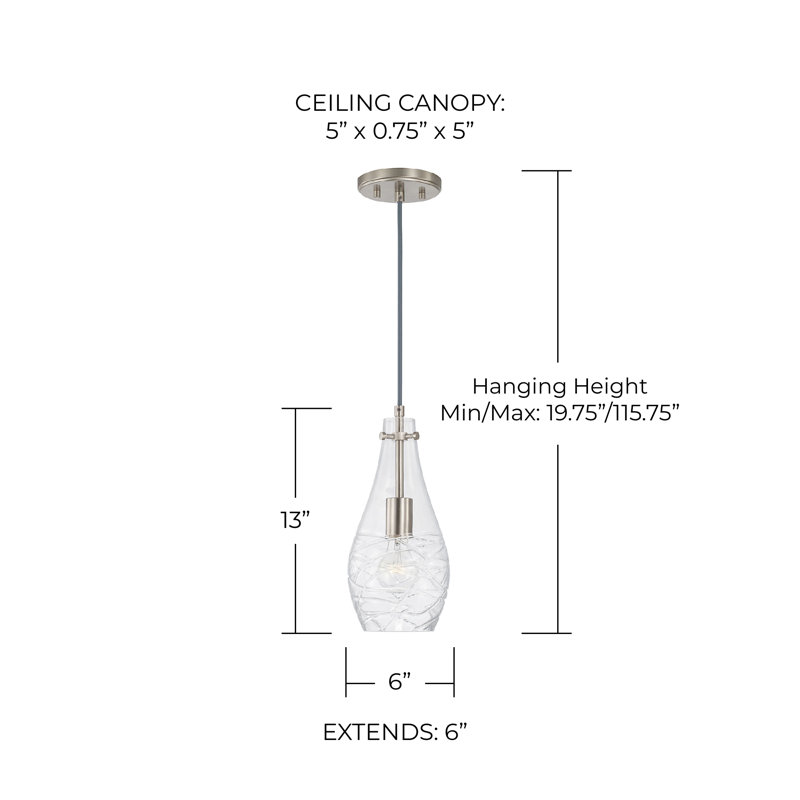1 - Light Single Pendant, Brushed Nickel