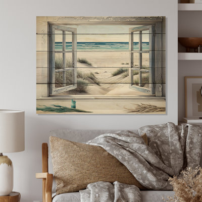 Fenêtre sur la plage III - impression sur bois sans cadre