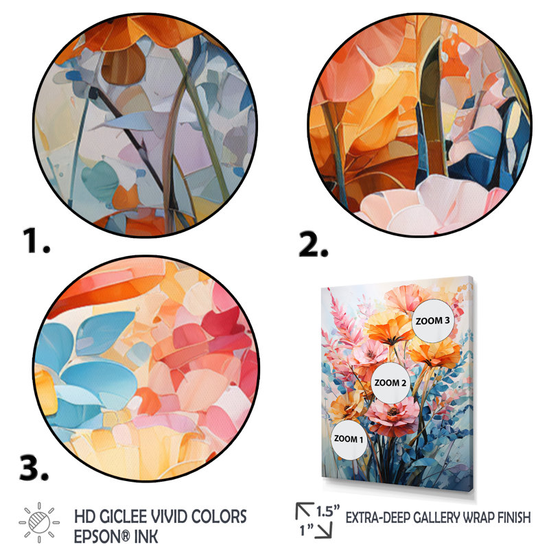 Collage de fougères multicolores VI sur toile, Encadrement argenté, H 40 po x l 30 po x P 1,5 po