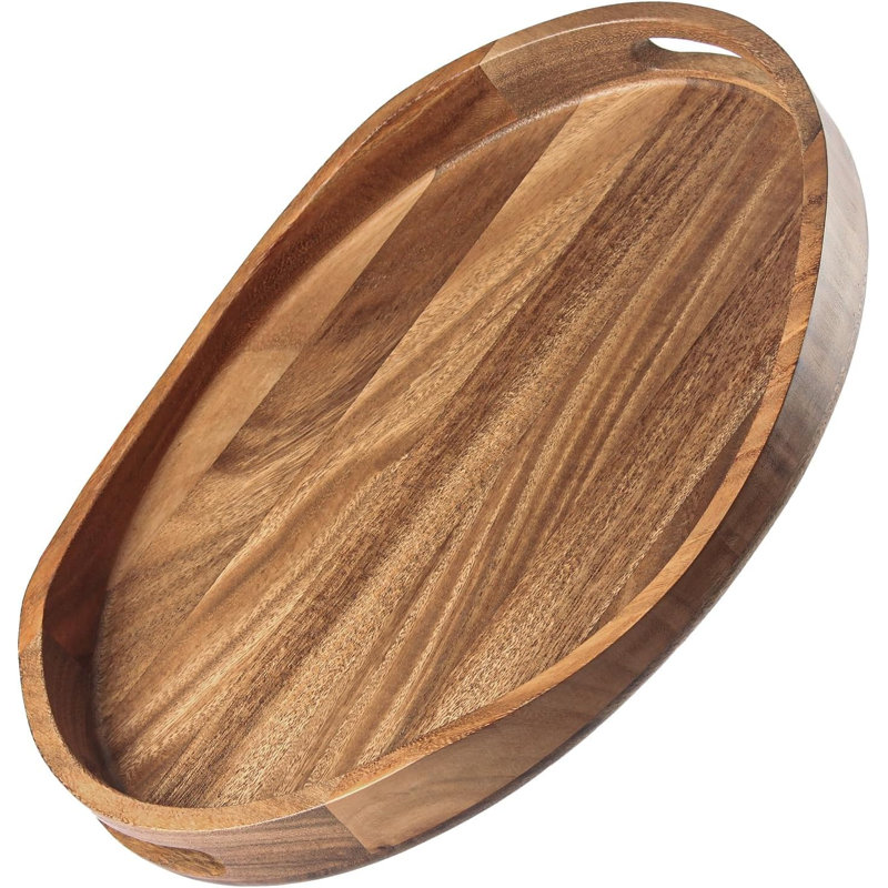 17"x13" Acacia Wood Serving Tray With Handles