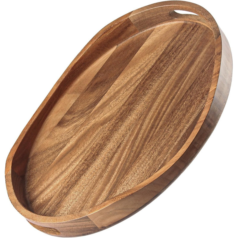 Plateau de service en bois d'acacia 17 po x 13 po avec poignées