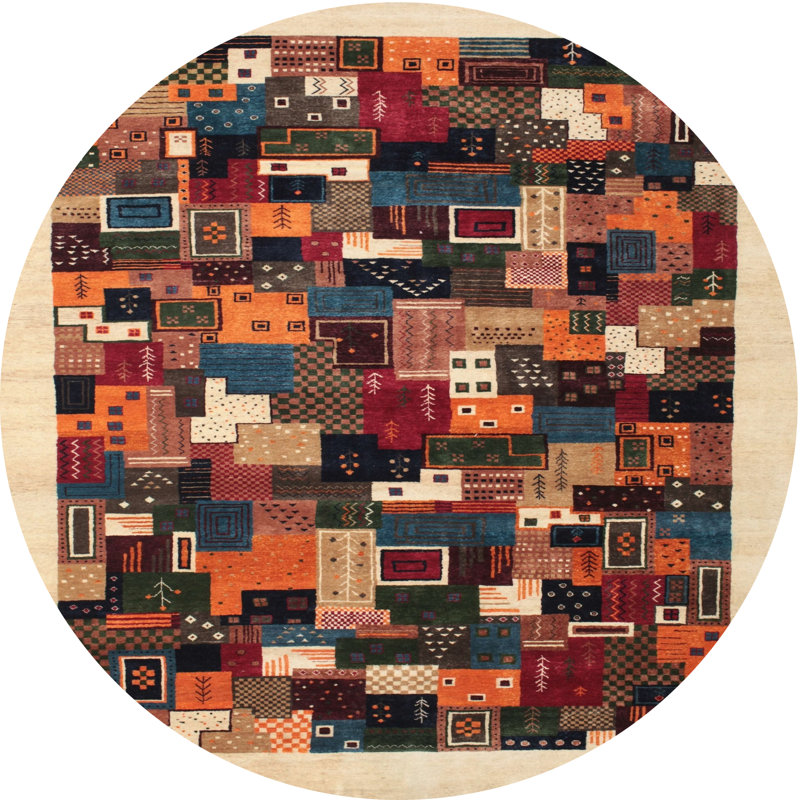 Tapis noir/gris/bleu de zone contemporaine, Rond 7 pi