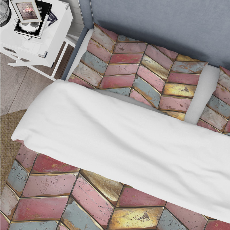Ensemble de housse de couette Golden Chevron, Housse de couette simple + 2 taies décoratives st