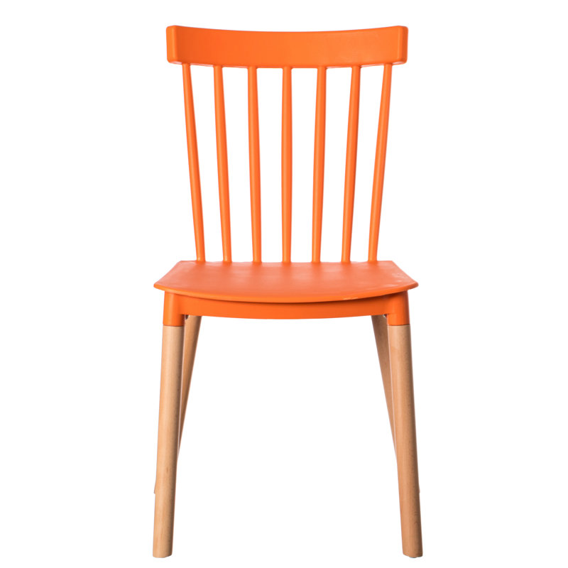 Chaise de salle à manger moderne en plastique Windsor avec pieds en bois de hêtre, orange, Orange