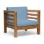 2 Mid-Century Modern Wood Club Chairs - Pecan + Blue Finish  2  Wood, Flair