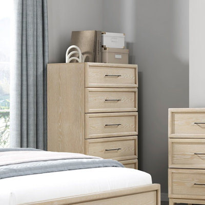 Meuble de chambre à coucher en bois de style contemporain avec glissières à roulement à billes brun clair 5 tiroirs