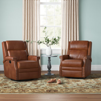 Manning 29.6" Wide Genuine Leather Manual Swivel Rocking Standard Recliner