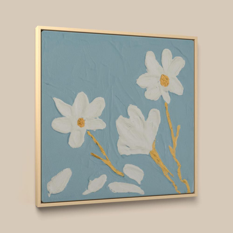 «Petite White Bloom I» par Sundance, impression sur toile, H 24 po x l 24 po, Cadre plat flottant, Bouleau