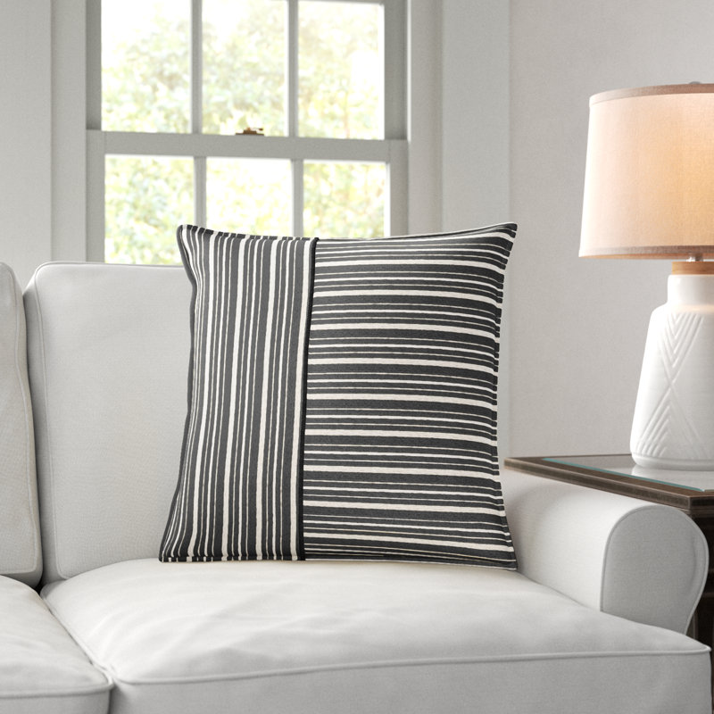 Berthe Striped Cotton Reversible Throw Pillow, Black