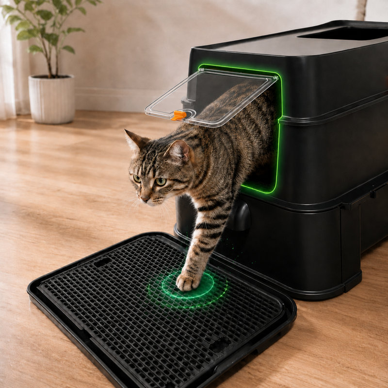  Litière pour chat en acier inoxydable avec tiroir, très grand, noir, Noir