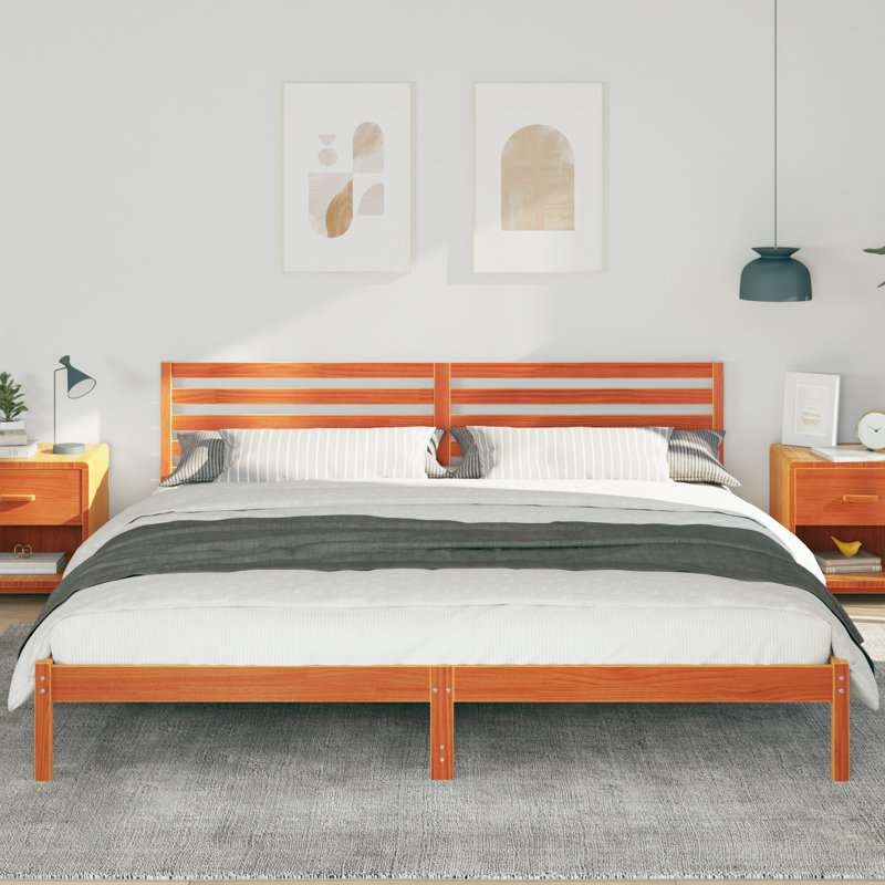 Solid Wood Bed Frame, 200 x 220cm, Wax Brown