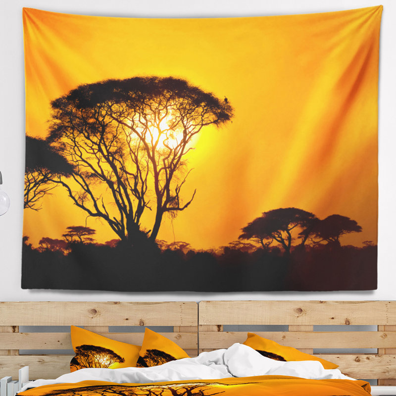 Magnifique coucher de soleil africain à Savannah, H 50 po x l 60 po