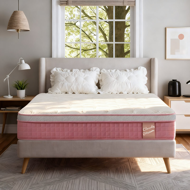 Matelas hybride rose 12 po avec mousse à mémoire de forme et ressorts ensachés - housse respirante rafraîchissante, certifié Certipur-US, QUEEN