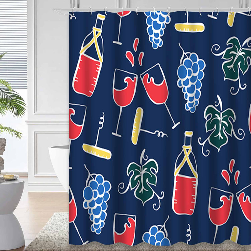 Rideau de douche avec 12 crochets Red Wine Party, L 72 po x l 78 po
