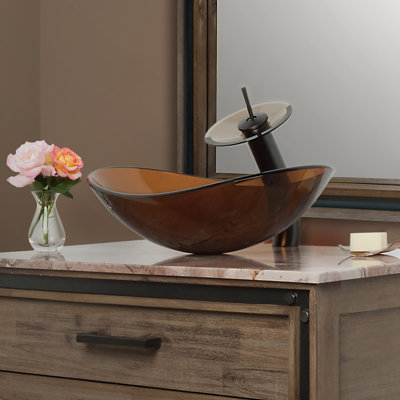 Lavabo de salle de bain vasque ovale en verre avec robinet