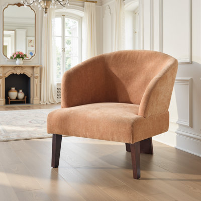 Upholstered Lounge Chair Accent Chair with Curved Back and Wooden Legs