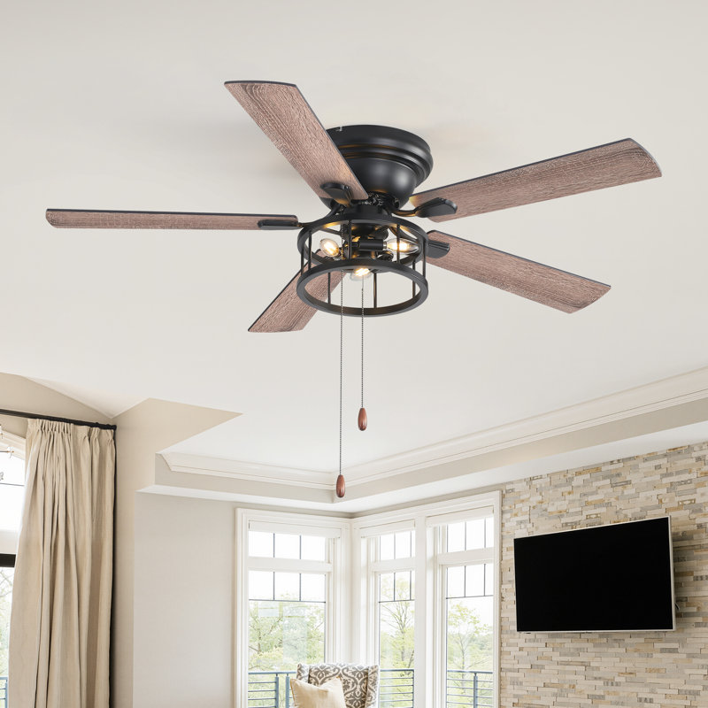 Ventilateur de plafond encastré à 5 pales de 52 po avec ensemble d'éclairage et contrôle inclus, Pull Chain