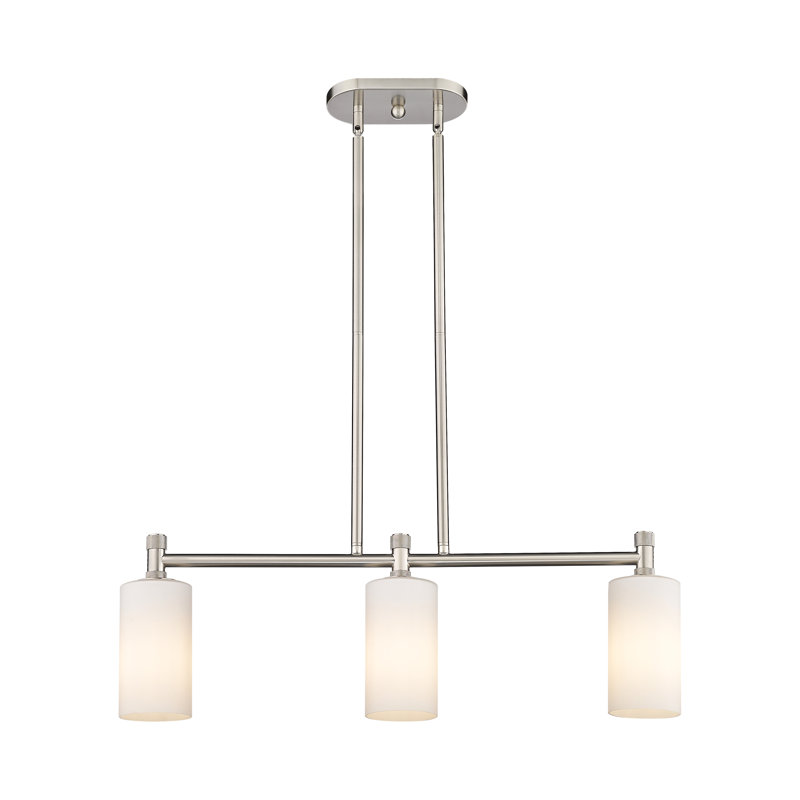 Luminaire suspendu pour îlot de jardin 3 lumières Crown Point, H 9,88 po x l 30,5 po x P 3,88 po, Nickel satiné, Blanc mat