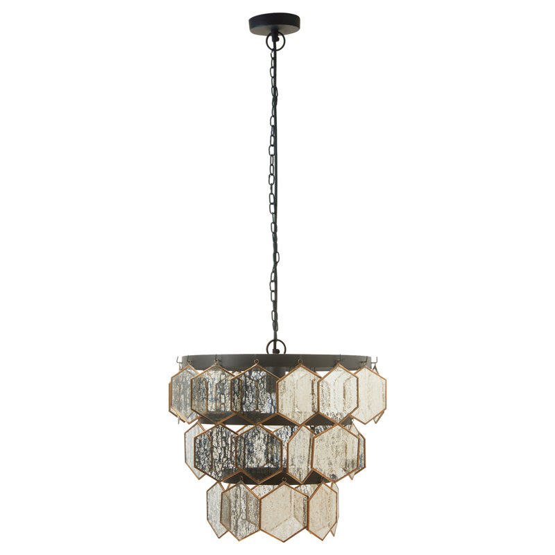 17"W Sabrina Glam Black, Gold, And Silver Drum Shade Pendant