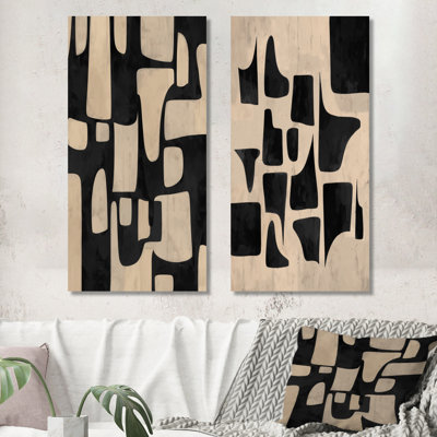 Ensemble de 2 impressions murales en mosaïque bohème beige et noir «Earth Tones I»