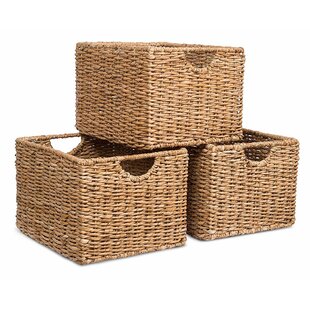 Casafield Set of 3 Water Hyacinth Lidded Storage Baskets  (Small/Medium/Large), Multipurpose Organizer Totes with Tapered Bottoms