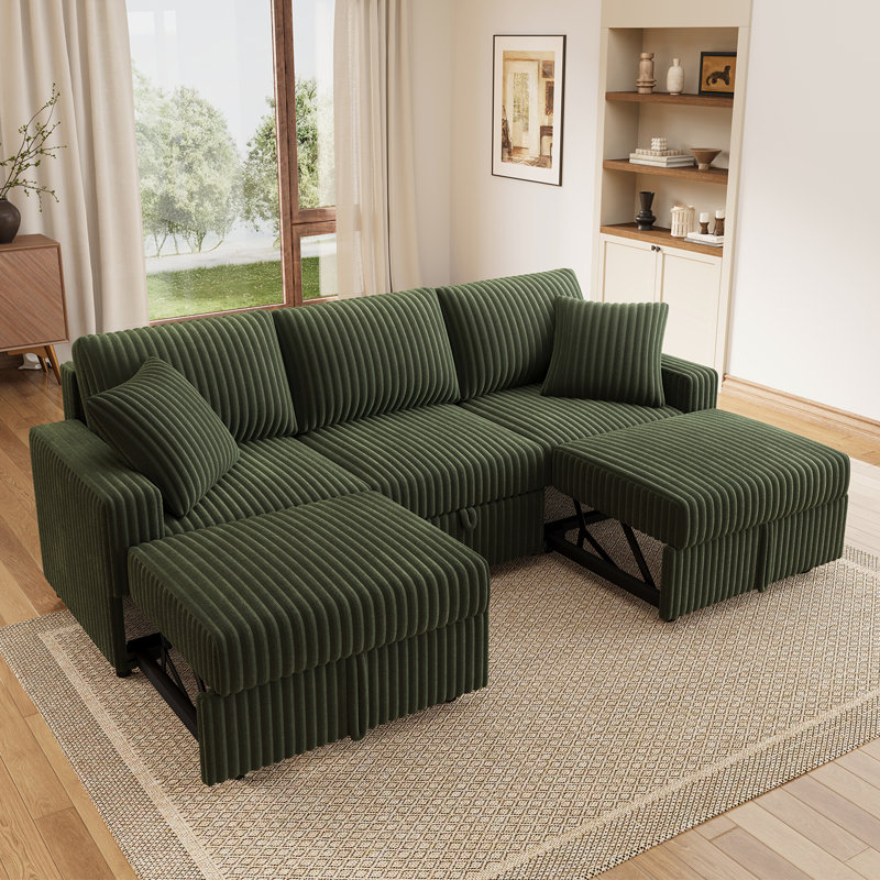 Canapé-lit modulaire Brunella, Velours côtelé vert