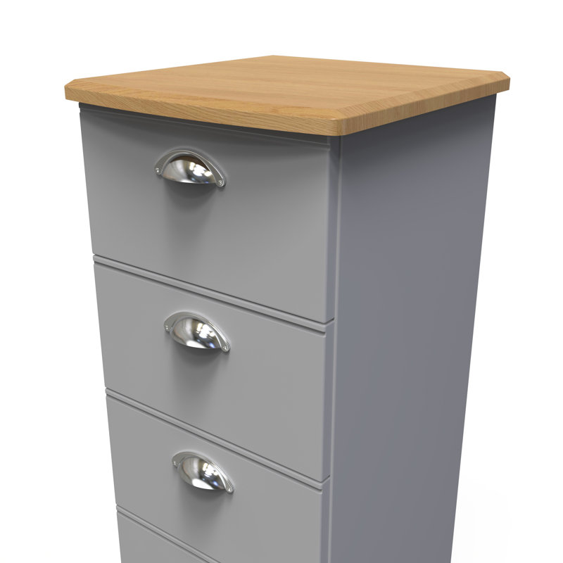 Conners 4 Drawer Bedside Cabinet  (Ready Assembled), Grey Matt/Riviera Oak