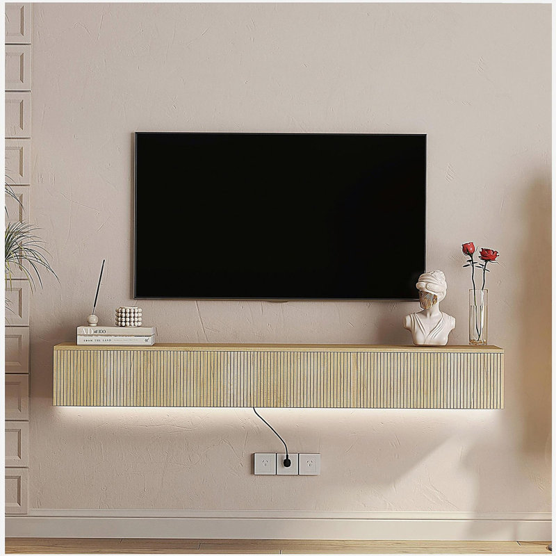 Meuble télé flottant fixé au mur avec 16 DEL de couleur, meuble télé moderne de 69 po, meuble télé flottant pour téléviseur 55 60 65 po