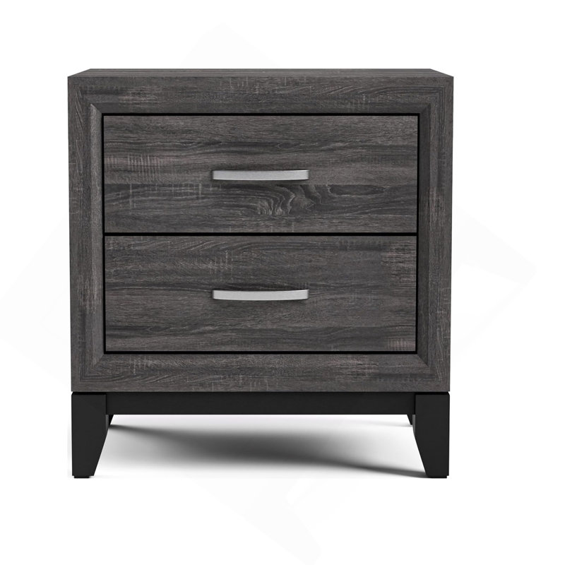 Two Tone Design 1Pc Nightstand Two Drawers Wooden Legs Gray Finish Bedroom Furniture, Gray