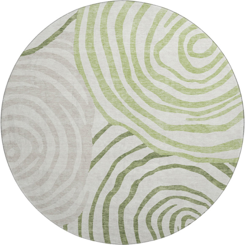 Premium Machine Washable Prisco Green Rug, Round 8'