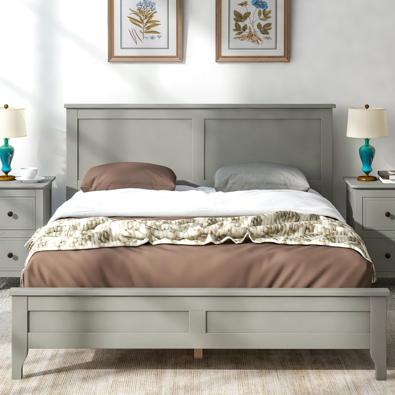 Grand lit plateforme Modern, gris, Lit double