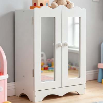 Doll Fancy Closet With Mirror 6 Hangers 18 Inch Doll Clothes Storage Furniture Wardrobe For Over 3 Years Kids White